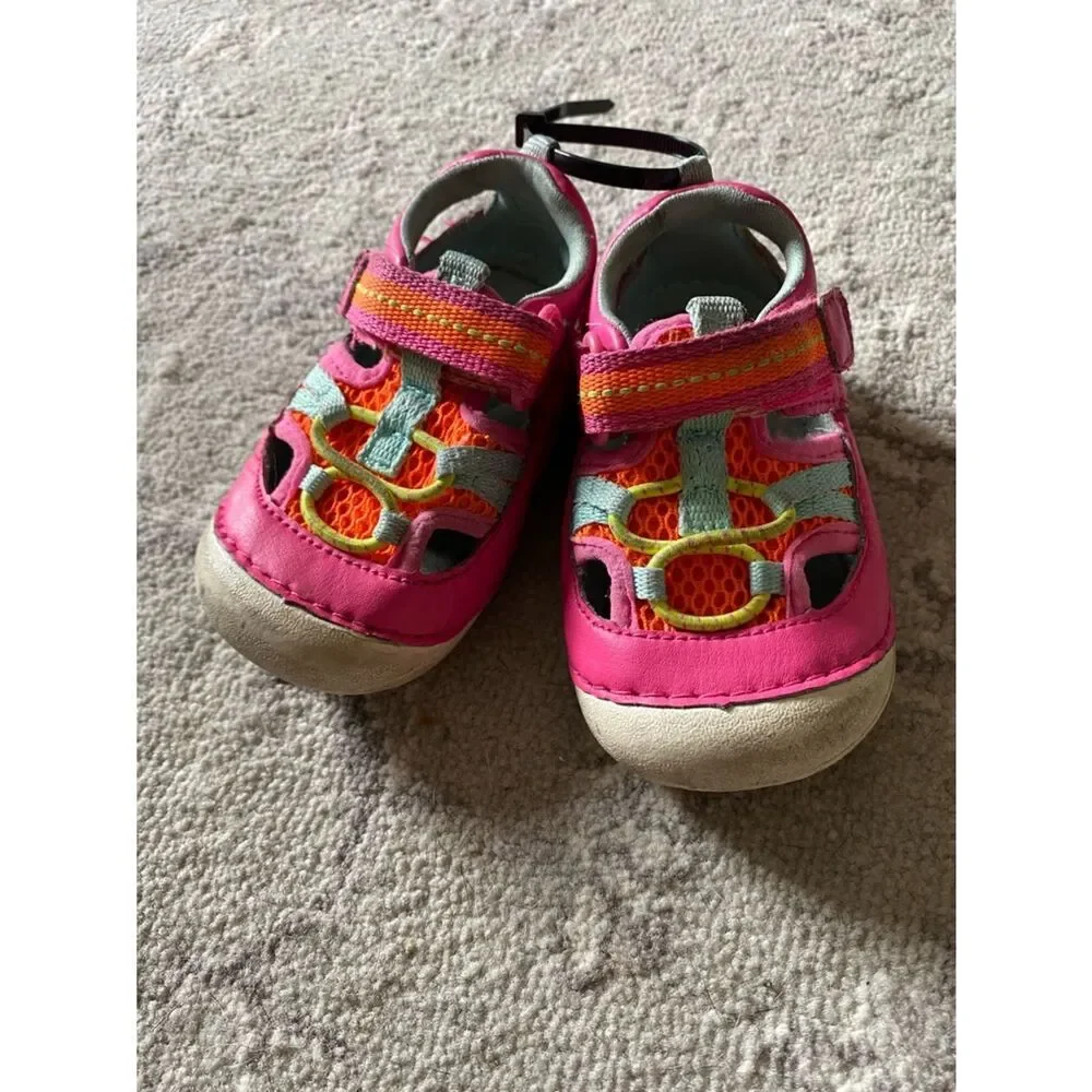 Stride Rite Girls Pink and Orange Water Shoes with Mint Accents